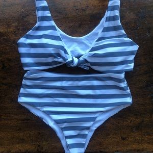High rise striped swim suit